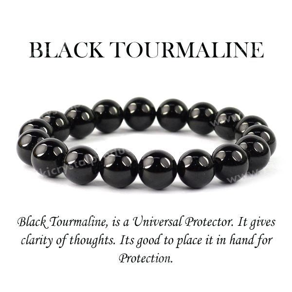 Certified Black Tourmaline 10 mm Round Bead Bracelet