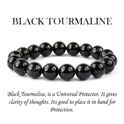 Certified Black Tourmaline 10 mm Round Bead Bracelet