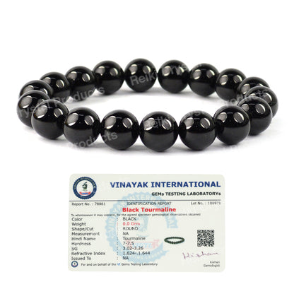 Certified Black Tourmaline 10 mm Round Bead Bracelet