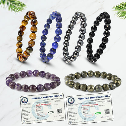 Certified Natural Crystal Stone 10 mm Faceted Bead Bracelet for Unisex
