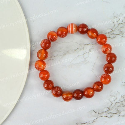 Certified Carnelian 10 mm Round Bead Bracelet