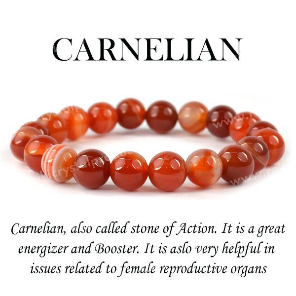 Certified Carnelian 10 mm Round Bead Bracelet