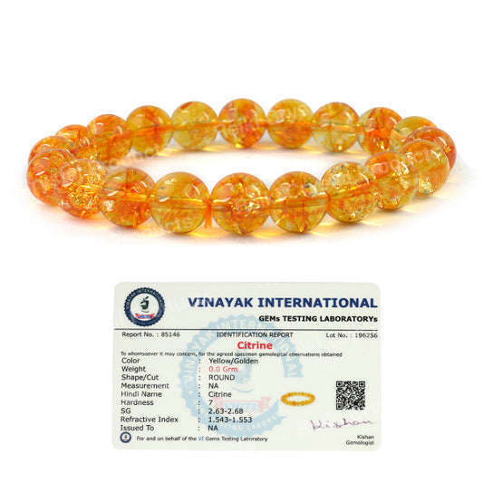 Certified Citrine 10 mm Round Bead Bracelet