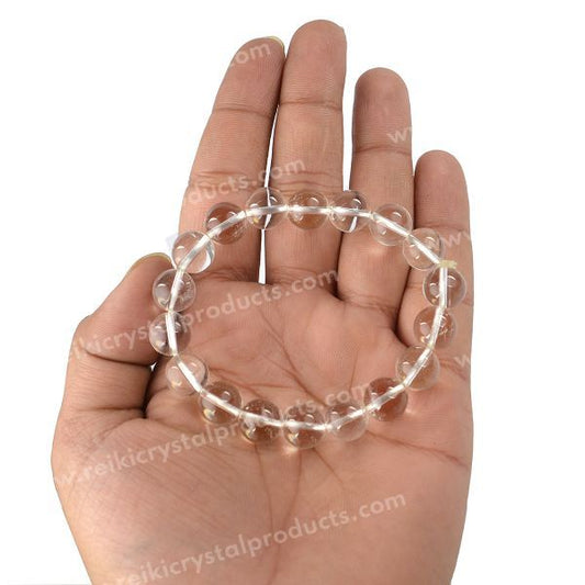 Certified Clear Quartz 10 mm Round Bead Bracelet
