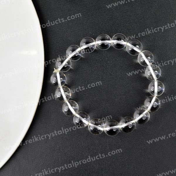 Certified Clear Quartz 10 mm Round Bead Bracelet
