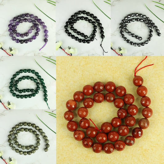 Natural Crystal Stone 10 mm Faceted Loose Beads 35-40 pcs for Making Bracelet Mala Necklaces