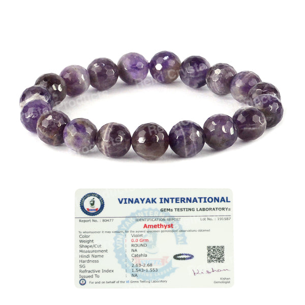 Certified Natural Crystal Stone 10 mm Faceted Bead Bracelet for Unisex