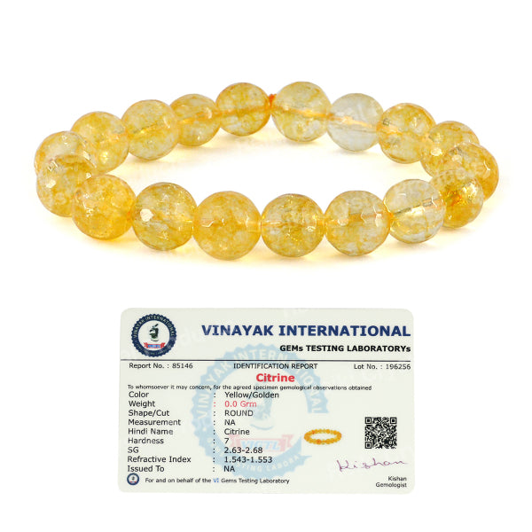 Certified Natural Crystal Stone 10 mm Faceted Bead Bracelet for Unisex