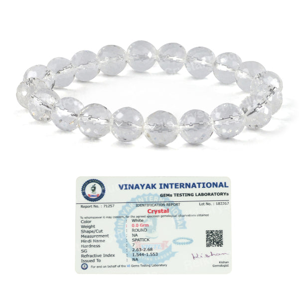 Certified Natural Crystal Stone 10 mm Faceted Bead Bracelet for Unisex