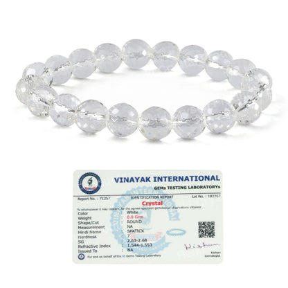 Certified Natural Crystal Stone 10 mm Faceted Bead Bracelet for Unisex