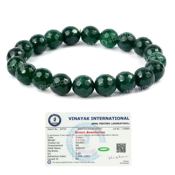 Certified Natural Crystal Stone 10 mm Faceted Bead Bracelet for Unisex