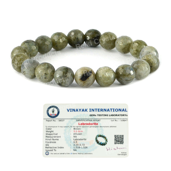 Certified Natural Crystal Stone 10 mm Faceted Bead Bracelet for Unisex