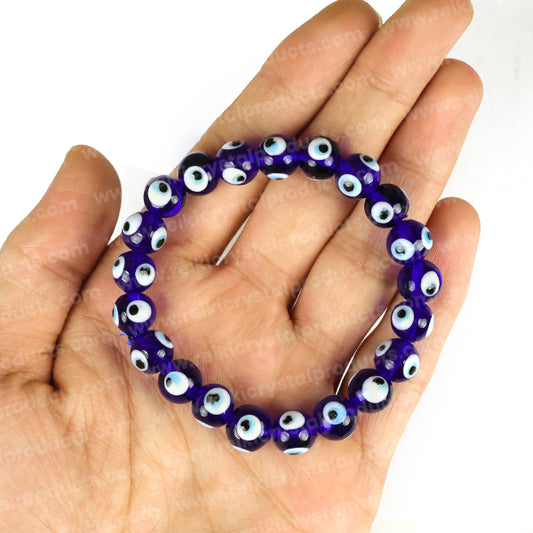 Blue Evil Eye 10 mm Round Bead Bracelet