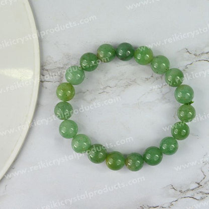 Certified Green Jade 10 mm Round Bead Bracelet