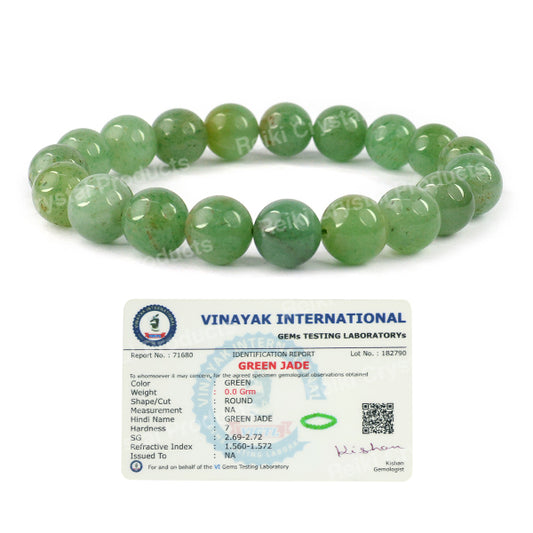 Certified Green Jade 10 mm Round Bead Bracelet