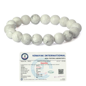 Certified Howlite 10 mm Round Bead Bracelet