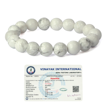 Certified Howlite 10 mm Round Bead Bracelet
