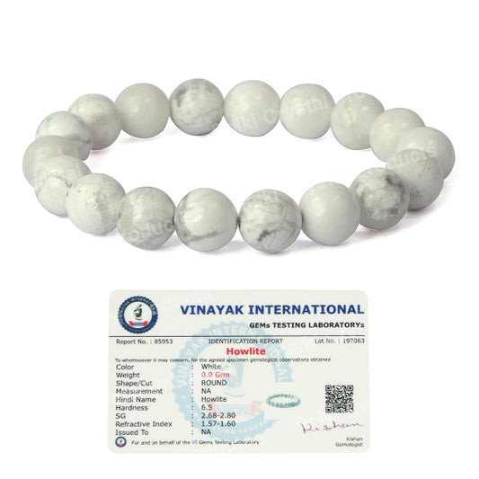 Certified Howlite 10 mm Round Bead Bracelet