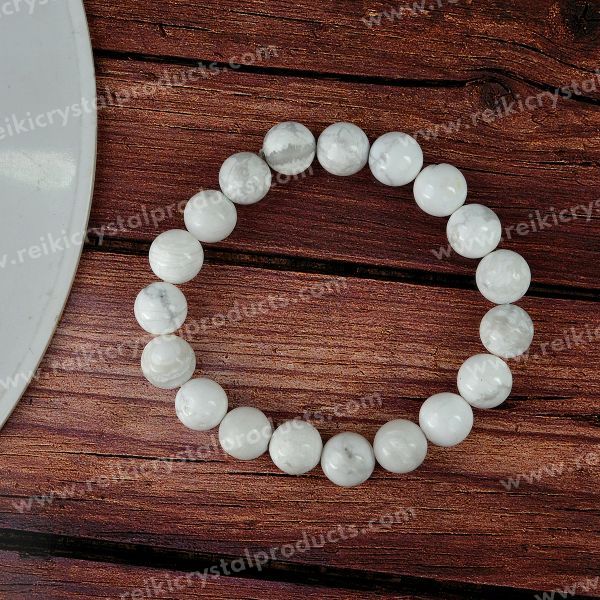 Certified Howlite 10 mm Round Bead Bracelet