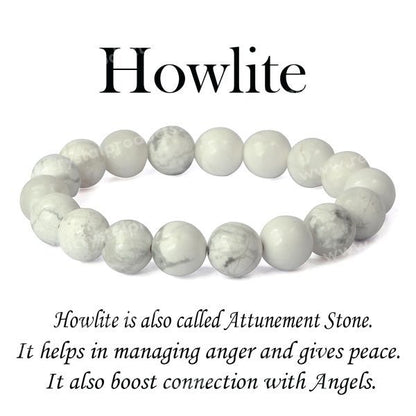 Certified Howlite 10 mm Round Bead Bracelet