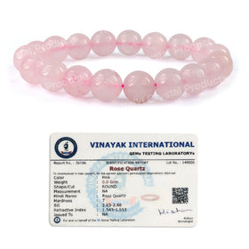 Certified Rose Quartz 10 mm Round Bead Bracelet