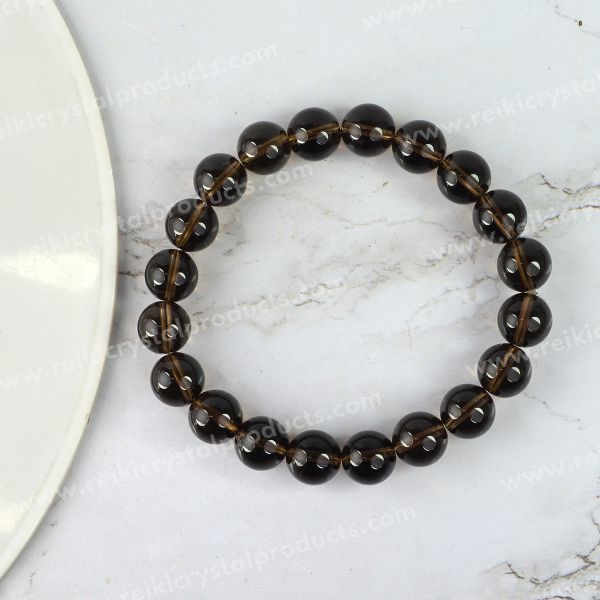 Certified Smoky Quartz 10 mm Round Bead Bracelet