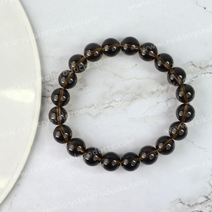 Certified Smoky Quartz 10 mm Round Bead Bracelet
