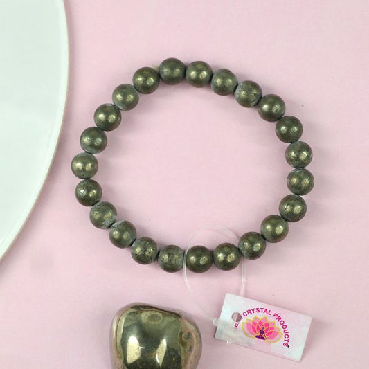 Pyrite 8 mm Round Bead Bracelet