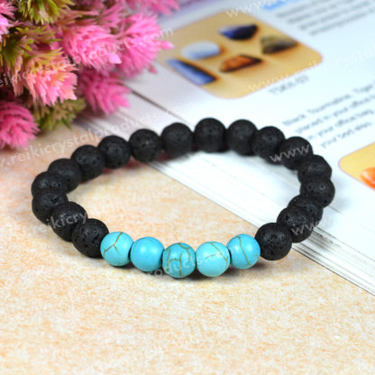 Natural Lava with Mix Semi Precious Stone 8 mm Beads Bracelet Charged By Reiki Grand Master