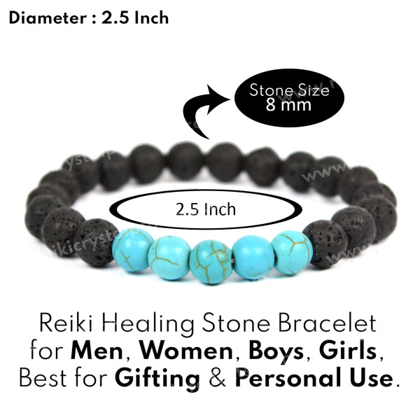 Tourquise Synthetic With Lava 8mm Beads Bracelet Energized By Reiki Grand Master