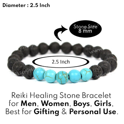 Tourquise Synthetic With Lava 8mm Beads Bracelet Energized By Reiki Grand Master
