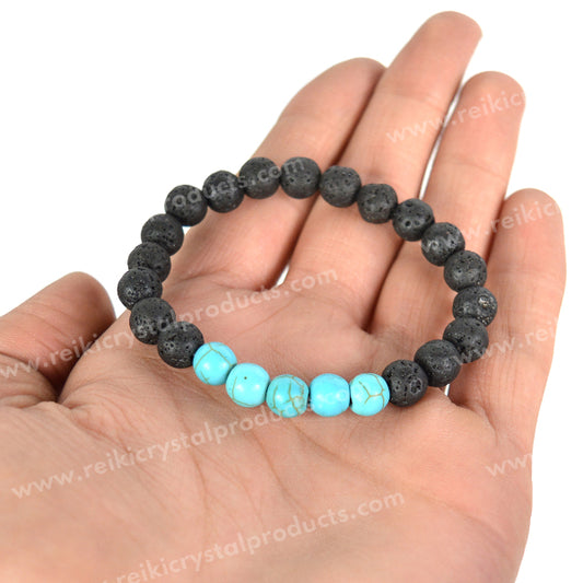 Tourquise Synthetic With Lava 8mm Beads Bracelet Energized By Reiki Grand Master