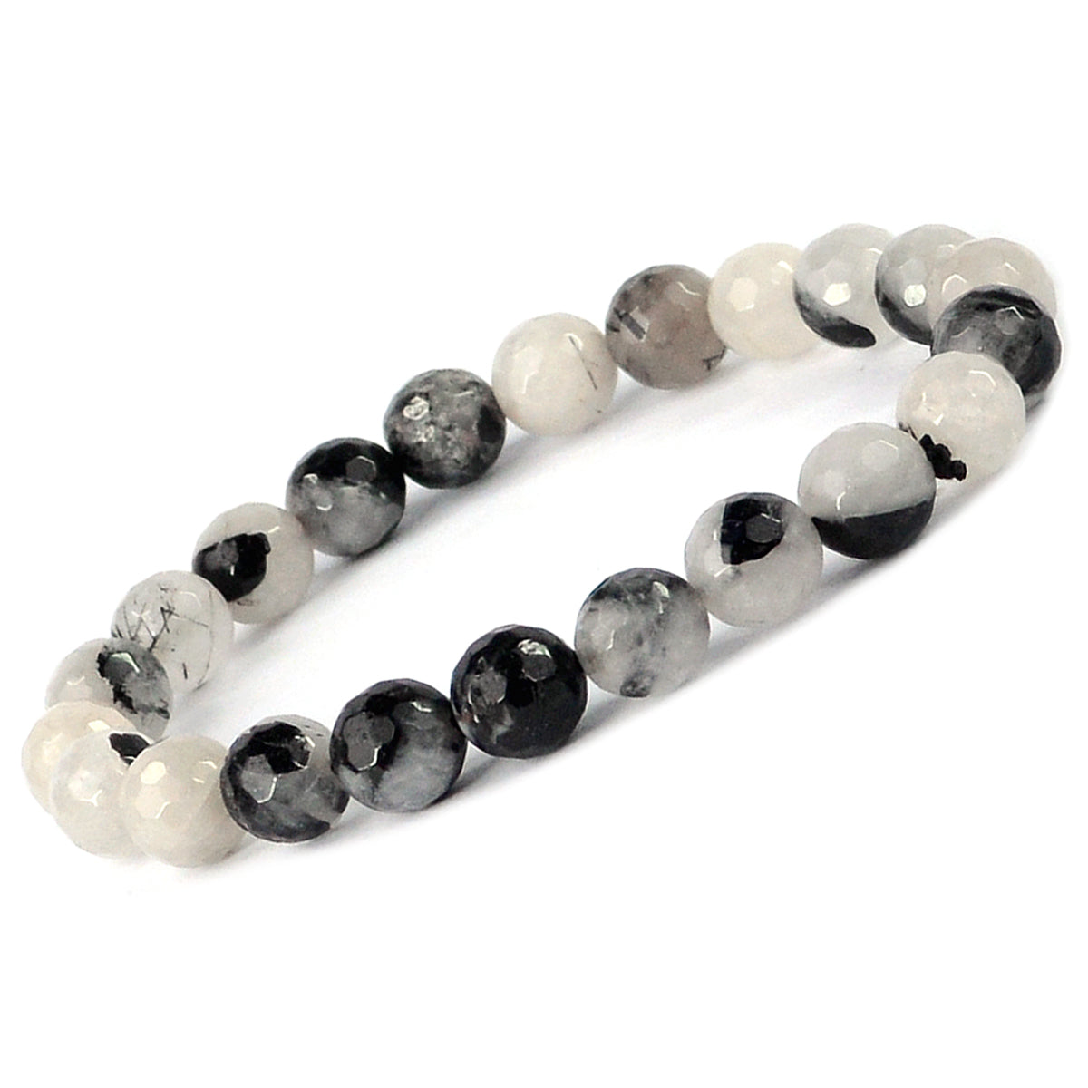 Black Rutile Quartz Crystal Bracelet | Natural Healing Gemstone Bracelet for Protection & Clarity