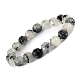 Black Rutile Quartz Crystal Bracelet | Natural Healing Gemstone Bracelet for Protection & Clarity
