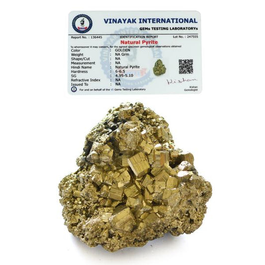 Certified Natural Pyrite Raw / Rough Cluster / Peru Pyrite for Healing / Vastu / Gifts / Wealth, Attracts Business Luck-125 gram