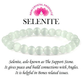 Selenite style crystal bracelet with round beads for energy cleansing