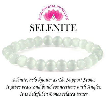 Selenite 8 mm Round Bead Bracelet