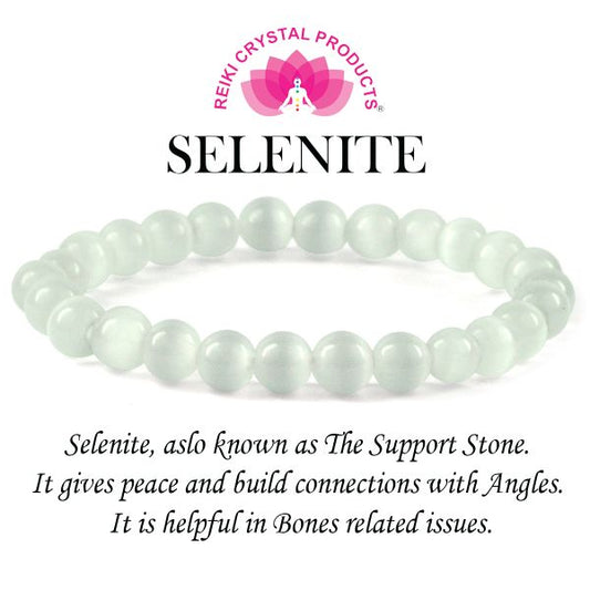 Selenite 8 mm Round Bead Bracelet