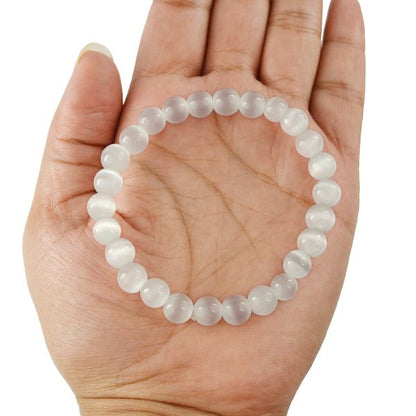 Selenite 8 mm Round Bead Bracelet