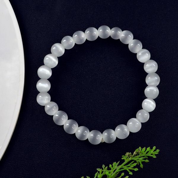 Selenite 8 mm Round Bead Bracelet