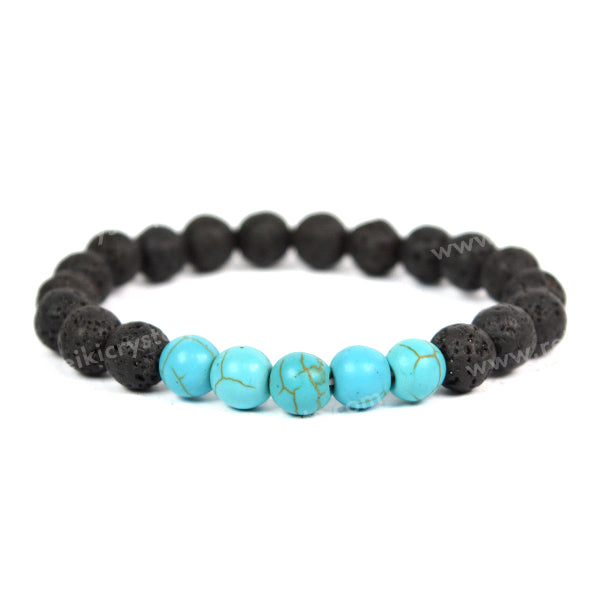 Tourquise Synthetic With Lava 8mm Beads Bracelet Energized By Reiki Grand Master