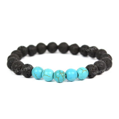 Tourquise Synthetic With Lava 8mm Beads Bracelet Energized By Reiki Grand Master