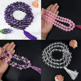 Natural Crystal Stone 12 mm Faceted Beads Mala for Unisex