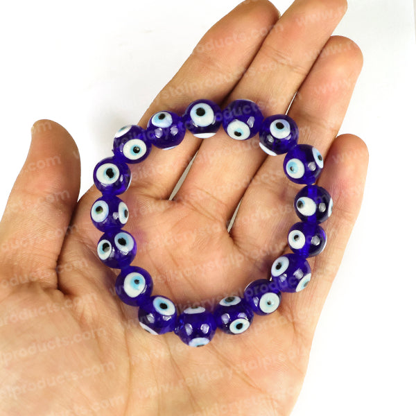 Blue Evil Eye 12 mm Round Bead Bracelet