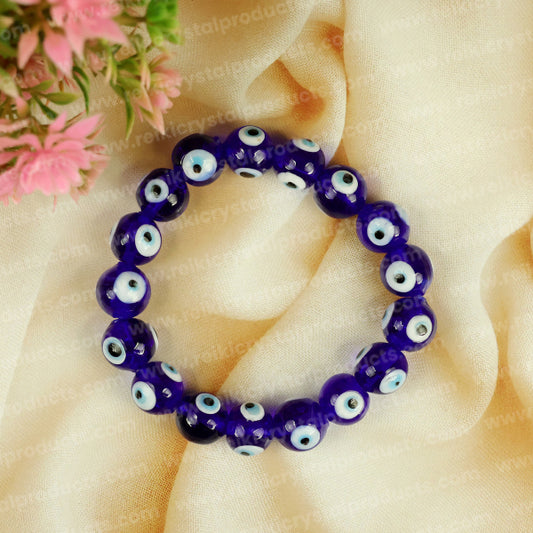 Blue Evil Eye 12 mm Round Bead Bracelet