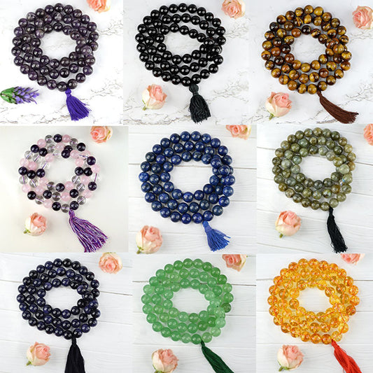Natural Crystal Stone 12 mm Round Beads Mala for Unisex