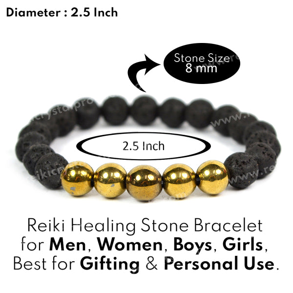 Pyrite With Lava 8mm Beads Bracelet Energized By Reiki Grand Master
