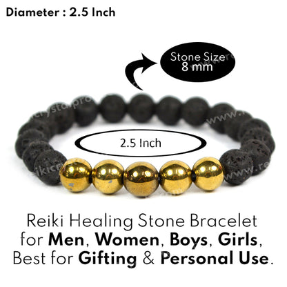 Pyrite With Lava 8mm Beads Bracelet Energized By Reiki Grand Master