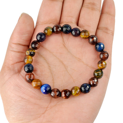 Multi Tiger Eye Faceted Crystal Bracelet | Natural Healing Gemstone Bracelet for Strength & Clarity