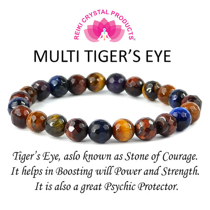 Multi Tiger Eye Faceted Crystal Bracelet | Natural Healing Gemstone Bracelet for Strength & Clarity